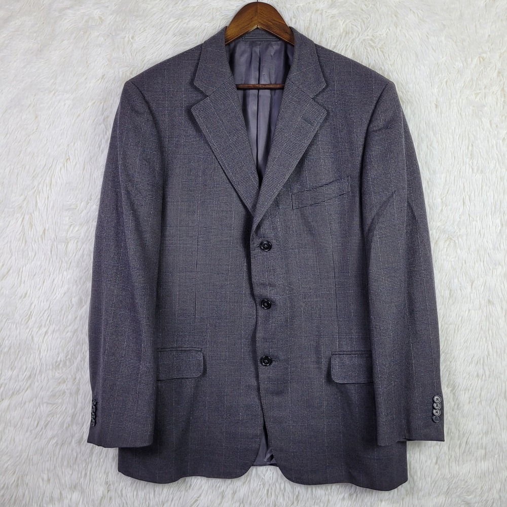Vtg‎ 90s Ermenegildo Zegna Grey Glen Plaid Wool Cashmere Blazer Sport Coat 42R